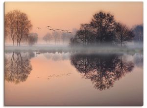 4057738023944 - Wandbild ARTLAND Früh morgens am See Bilder Gr B H 80 cm x 60 cm Leinwandbild Gewässer 1 St orange Bild Kunstdruck Kunstdrucke Bilder als Leinwandbild Wandaufkleber oder Poster in versch Größen