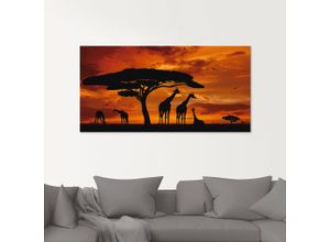 4057738058816 - Glasbild ARTLAND Herde von Giraffen im Sonnenuntergang Bilder Gr B H 100 cm x 50 cm Glasbild Wildtiere 1 St braun Glasbilder in verschiedenen Größen