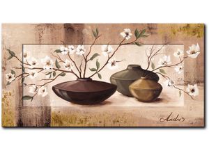 4057738081302 - Wandbild ARTLAND Golden eingerahmte Kirschblüten Bilder Gr B H 1014 cm x 514 cm Wandbild Vasen & Töpfe 1 St beige (naturfarben) Kunstdrucke Bilder