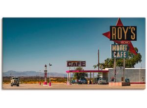 4057738106227 - Wandbild ARTLAND Roy`s Tankstelle an der Route 66 Bilder Gr B H 100 cm x 50 cm Leinwandbild Gebäude 1 St blau Bild Kunstdruck Poster Bilder als Leinwandbild Wandaufkleber oder in versch Größen