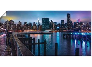 4057738106302 - Wandbild ARTLAND New York Manhattan im Abendlicht Bilder Gr B H 100 cm x 50 cm Poster Amerika 1 St blau Bild Kunstdruck Poster Bilder als Leinwandbild Wandaufkleber oder in versch Größen