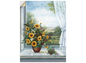 4057738232933 - Wandbild ARTLAND Sonnenblumen am Fenster Bilder Gr B H 30 cm x 40 cm Wandaufkleber - Vinyl Arrangements 1 St blau Bild Poster Bilder als Alubild Leinwandbild Wandaufkleber oder in versch Größen