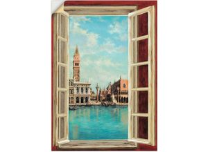 4057738271598 - Wandbild ARTLAND Fenster mit Blick auf Venedig Bilder Gr B H 50 cm x 70 cm Wandaufkleber - Vinyl Fensterblick 1 St beige (naturfarben) Bild Poster Bilder als Alubild Leinwandbild Wandaufkleber oder in versch Größen