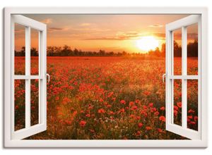 4057738299066 - Wandbild ARTLAND Fensterblick Mohnblumenfeld Bilder Gr B H 100 cm x 70 cm Leinwandbild Blumen Querformat 1 St weiß Bild Poster Bilder als Alubild Leinwandbild Wandaufkleber oder in versch Größen