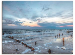 4057738310785 - Wandbild ARTLAND Winter Sonnenuntergang am Meer Bilder Gr B H 80 cm x 60 cm Leinwandbild Gewässer 1 St blau Bild Kunstdruck Kunstdrucke Bilder als Leinwandbild Wandaufkleber oder Poster in versch Größen