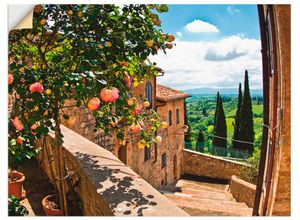 4057738318477 - Wandbild ARTLAND Rosen auf Balkon Toskanalandschaft Bilder Gr B H 80 cm x 60 cm Wandaufkleber - Vinyl Garten Querformat 1 St grün Bild Leinwandbild Kunstdrucke Bilder als Alubild Leinwandbild Wandaufkleber oder Poster in versch Größen