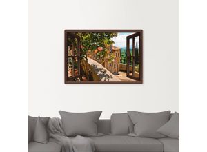 4057738334101 - Wandbild ARTLAND Fensterblick Rosen auf Balkon Toskana Bilder Gr B H 130 cm x 90 cm Leinwandbild Garten Querformat 1 St braun Bild Leinwandbild Kunstdrucke Bilder als Alubild Leinwandbild Wandaufkleber oder Poster in versch Größen