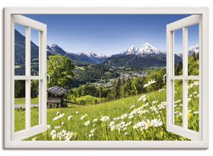 4057738334248 - Wandbild ARTLAND Fensterblick Bayerischen Alpen Bilder Gr B H 100 cm x 70 cm Leinwandbild Berge Querformat 1 St weiß Bild Leinwandbild Kunstdrucke Bilder als Alubild Leinwandbild Wandaufkleber oder Poster in versch Größen