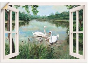 4057738351252 - Wandbild ARTLAND Fensterblick - Schwäne Bilder Gr B H 100 cm x 70 cm Wandaufkleber - Vinyl Vögel 1 St weiß Bild Poster Bilder als Alubild Leinwandbild Wandaufkleber oder in versch Größen