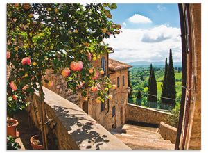 4057738379973 - Wandbild ARTLAND Rosen auf Balkon Toskanalandschaft Bilder Gr B H 60 cm x 45 cm Alu-Dibond-Druck Garten Querformat 1 St grün Bild Leinwandbild Kunstdrucke Bilder als Alubild Leinwandbild Wandaufkleber oder Poster in versch Größen