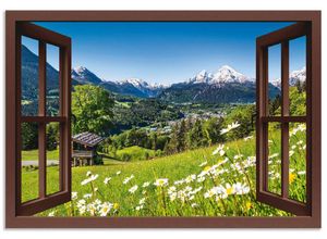 4057738381839 - Wandbild ARTLAND Fensterblick Bayerischen Alpen Bilder Gr B H 70 cm x 50 cm Alu-Dibond-Druck Berge Querformat 1 St braun Bild Leinwandbild Kunstdrucke Bilder als Alubild Leinwandbild Wandaufkleber oder Poster in versch Größen