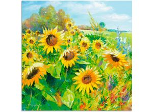 4057738389842 - Wandbild ARTLAND Sommerwiese mit Sonnenblumen Bilder Gr B H 100 cm x 100 cm Alu-Dibond-Druck Blumenwiese 1 St gelb Bild Poster Bilder als Alubild Leinwandbild Wandaufkleber oder in versch Größen