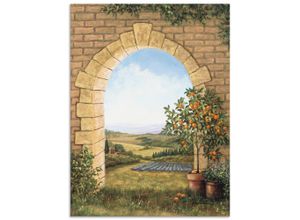 4057738407713 - Wandbild ARTLAND Orangenbaum vor dem Torbogen Bilder Gr B H 90 cm x 120 cm Alu-Dibond-Druck Fensterblick 1 St braun Bild Poster Bilder als Alubild Leinwandbild Wandaufkleber oder in versch Größen