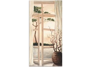 4057738419372 - Wandbild ARTLAND Fensterbild Toskanischer Sonnenuntergang Bilder Gr B H 50 cm x 100 cm Alu-Dibond-Druck Fensterblick Hochformat 1 St beige (naturfarben) Kunstdrucke als Alubild Leinwandbild Wandaufkleber oder Poster in versch Größen