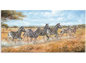 4057738420279 - Wandbild ARTLAND Laufende Zebras Bilder Gr B H 100 cm x 50 cm Alu-Dibond-Druck Wildtiere 1 St beige (naturfarben) Bild Metallbild Metallbilder Bilder als Alubild Leinwandbild Wandaufkleber oder Poster in versch Größen