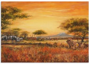 4057738425595 - Wandbild ARTLAND Afrikanische Steppe mit Löwen Bilder Gr B H 100 cm x 70 cm Alu-Dibond-Druck Afrika 1 St braun Bild Metallbild Metallbilder Bilder als Alubild Leinwandbild Wandaufkleber oder Poster in versch Größen