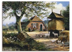 4057738437369 - Wandbild ARTLAND Idyllische Farm mit Hühnern und Ziegen Bilder Gr B H 40 cm x 30 cm Leinwandbild Garten Querformat 1 St grün Bild Leinwandbild Kunstdrucke Bilder als Leinwandbild Wandaufkleber oder Poster in versch Größen