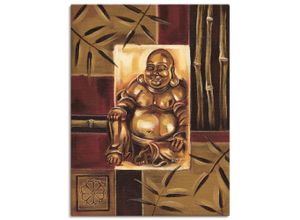 4057738451518 - Wandbild ARTLAND Lachender Buddha Bilder Gr B H 90 cm x 120 cm Leinwandbild Religion Hochformat 1 St braun Bild Poster Bilder als Leinwandbild Wandaufkleber oder in versch Größen