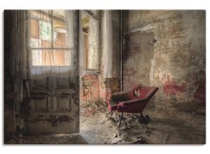 4057738618072 - Wandbild ARTLAND Lost Place - roter Sessel I Bilder Gr B H 120 cm x 80 cm Leinwandbild Innenarchitektur Querformat 1 St bunt Bild Leinwandbild Kunstdrucke Bilder als Alubild Leinwandbild Wandaufkleber oder Poster in versch Größen