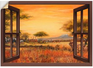 4057738619512 - Wandbild ARTLAND Fensterblick Afrikanische Steppe Löwen Bilder Gr B H 70 cm x 50 cm Wandaufkleber - Vinyl Fensterblick 1 St braun Bild Poster Bilder als Leinwandbild Wandaufkleber oder in versch Größen
