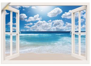 4057738620976 - Wandbild ARTLAND Fensterblick Großartige Strandlandschaft Bilder Gr B H 70 cm x 50 cm Wandaufkleber - Vinyl Fensterblick Querformat 1 St weiß Bild Poster Bilder als Leinwandbild Wandaufkleber oder in versch Größen
