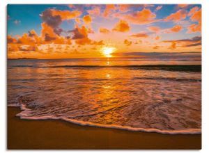 4057738664680 - Wandbild ARTLAND Sonnenuntergang am Strand Bilder Gr B H 120 cm x 90 cm Leinwandbild Sonnenaufgang & -untergang Querformat 1 St orange Bild Leinwandbild Kunstdrucke Bilder als Leinwandbild Wandaufkleber oder Poster in versch Größen