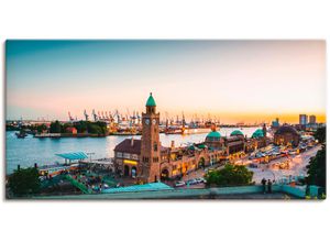 4057738867692 - Wandbild ARTLAND Hamburg Hafen und Landungsbrücken Bilder Gr B H 150 cm x 75 cm Leinwandbild Deutschland Querformat 1 St beige (naturfarben) Bild Leinwandbild Kunstdrucke Bilder als Alubild Leinwandbild Wandaufkleber oder Poster in versch Größen