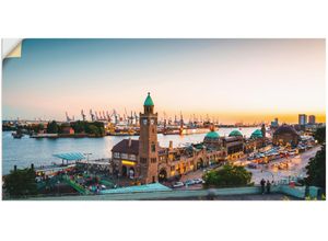 4057738869375 - Wandbild ARTLAND Hamburg Hafen und Landungsbrücken Bilder Gr B H 150 cm x 75 cm Wandaufkleber - Vinyl Deutschland Querformat 1 St beige (naturfarben) Bild Leinwandbild Kunstdrucke Bilder als Alubild Leinwandbild Wandaufkleber oder Poster in versch Größen