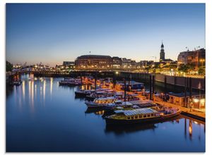 4057738871941 - Glasbild ARTLAND Hamburg Hafen Panorama mit Michel Bilder Gr B H 80 cm x 60 cm Glasbild Deutschland Querformat 1 St beige (naturfarben) Bild Glasbild Glasbilder Bilder in verschiedenen Größen