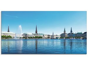 4057738872351 - Glasbild ARTLAND Hamburg Alsterpanorama Bilder Gr B H 100 cm x 50 cm Glasbild Deutschland Querformat 1 St beige (naturfarben) Bild Glasbild Glasbilder Bilder in verschiedenen Größen