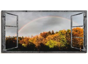 4057738982913 - Wandbild ARTLAND Fensterblick - Regenbogen Bilder Gr B H 100 cm x 50 cm Leinwandbild Fensterblick 1 St bunt Bild Kunstdruck Poster Bilder als Alubild Leinwandbild Wandaufkleber oder in versch Größen