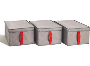 4057776695080 - rauch Aufbewahrungsbox Zubehör 3er Set Stoffboxen mit Deckel und roter Lasche grau