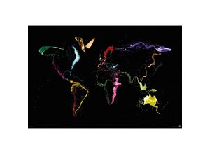 4057786284717 - - Thrown Paint World Map Poster Michael Tompsett Weltkarte Gedruckt mit Speziallack auf 170 Gramm Papier