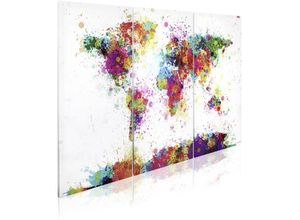 4057786537318 - - Weltkarte Watercolor Splash Aquarell - Michael Tompsett 3-teiliger Leinwanddruck (Canvas)