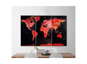 4057786690525 - - Weltkarte Fire Opal mit 3D Effekt aus Acrylfarbe 3-teiliger Leinwanddruck (Canvas)