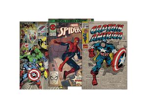 4057786788383 - - Retro Poster Set Hulk Captain America Wolverine Iron Man Thor Spiderman