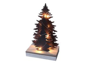 4057984006456 - X-mas Art Collection - X-Mas led Metallbaum Tannen Holzfuß 12LED batteriebetrieb - helles HolzBraun