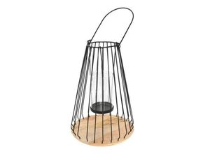 4057984012006 - Design Decoration - Metall Laterne mit Glaseinsatz und Kerzenhalter 415 cm Mangoholz Sockel - Schwarz 4057984012006 - Design Decoration - Metall Laterne mit Glaseinsatz und Kerzenhalter 415 cm Mangoholz Sockel - Schwarz