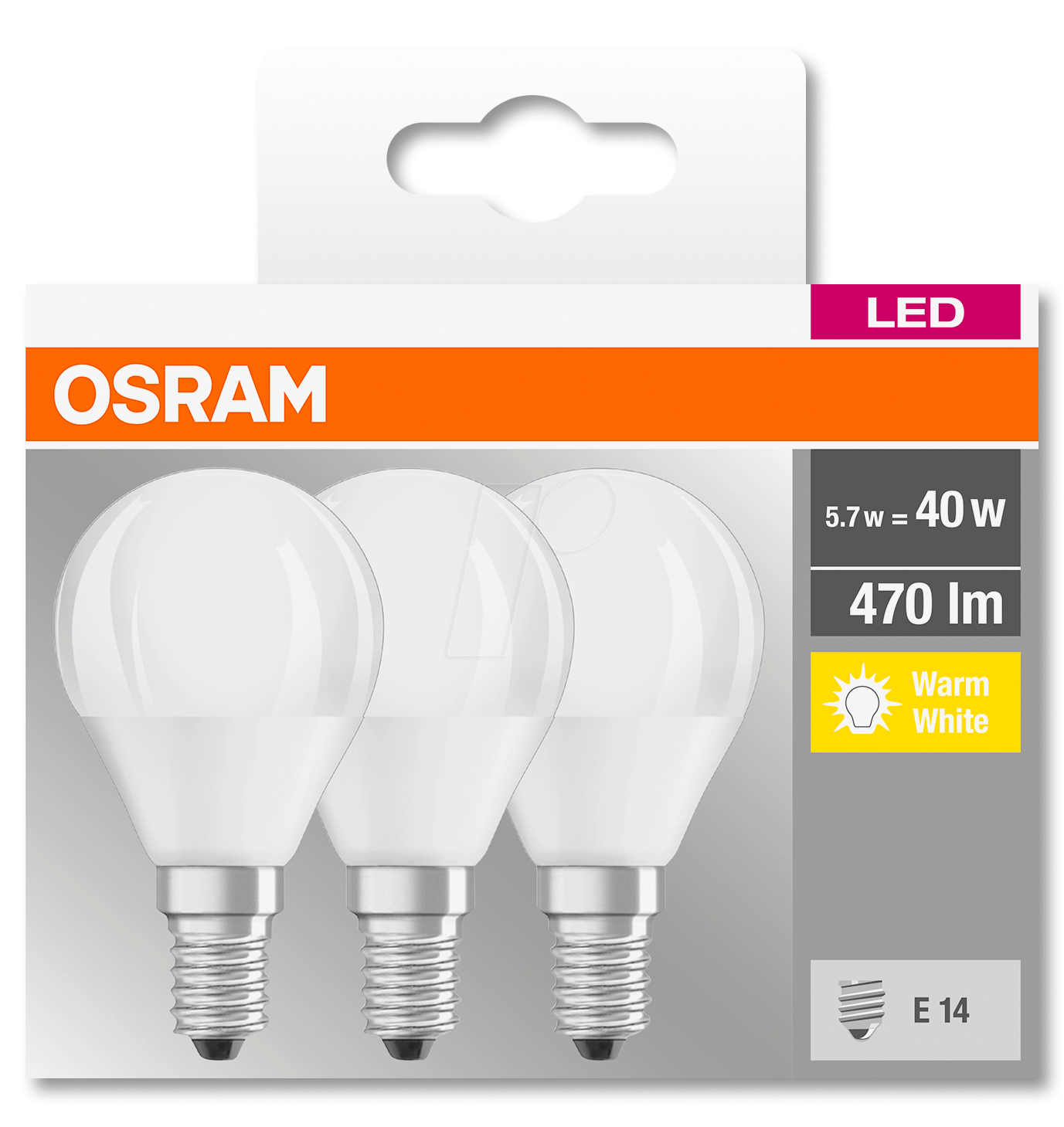4058075090507 - OSR 405807509050 - LED-Lampe BASE E14 5 W 470 lm 2700 K 3er Pack 4058075090507 - OSR 405807509050 - LED-Lampe BASE E14 5 W 470 lm 2700 K 3er Pack