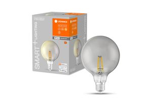 4058075609853 - Smarte LED-Lampe mit Wifi Technologie Sockel E27 Dimmbar Warmweiß (2500K) Globeform Klares Filament im Rauchglas Ersatz für herkömmliche