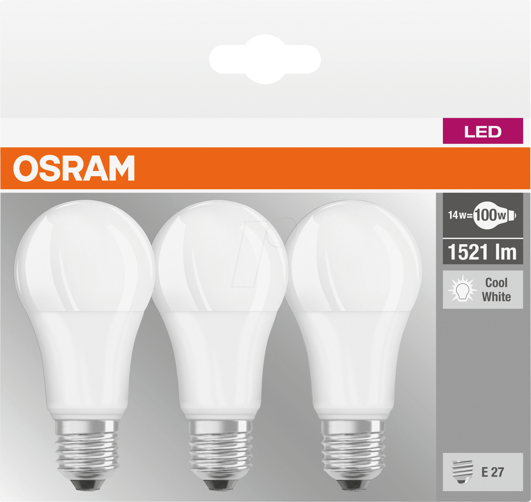 4058075819559 - Led Base Classic a in Kolbenform mit E27-Sockel Nicht Dimmbar Ersetzt 100 Watt Matt Kaltweiß - 4000 Kelvin 3er-Pack - Weiß - Osram