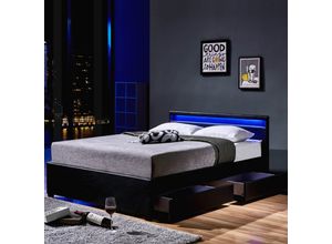 4058166017406 - Led Bett nube - Schwarz 140 x 200 cm - inkl Lattenrost und Schubladen i Polsterbett Design Bett inkl Beleuchtung - Home Deluxe