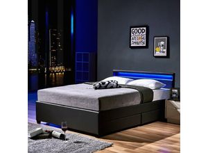 4058166017420 - Led Bett nube - Dunkelgrau 140 x 200 cm - inkl Lattenrost und Schubladen i Polsterbett Design Bett inkl Beleuchtung - Home Deluxe