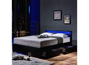 4058166017437 - Led Bett nube - Schwarz 180 x 200 cm - inkl Schubladen und Lattenrost i Polsterbett Design Bett inkl Beleuchtung - Home Deluxe