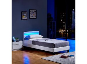 4058166083937 - Led Bett astro - Weiß 90 x 200 cm - Inkl Lattenrost i Polsterbett Design Bett inkl Beleuchtung - Home Deluxe