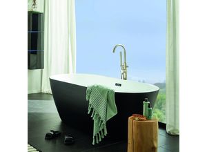 4058166102577 - Freistehende Badewanne - Design Badewanne freistehend Codo Schwarz - Maße ca 170 x 80 x 58 cm - Füllmenge 204 Liter - Inkl komplettem Zubehör