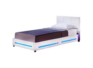 4058166108593 - Led Bett Asteroid - Weiß 90 x 200 cm - Inkl Lattenrost i Polsterbett Design Bett inkl Beleuchtung - Home Deluxe