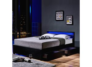 4058166164575 - HOME DELUXE LED Bett Nube mit Schubladen und Matratze 140 x 200cm - versch Ausführungen - Schwarz