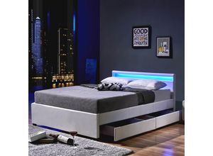 4058166164582 - HOME DELUXE LED Bett Nube mit Schubladen und Matratze 140 x 200cm - versch Ausführungen - Weiß