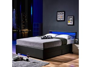 4058166164599 - HOME DELUXE LED Bett Nube mit Schubladen und Matratze 140 x 200cm - versch Ausführungen - Dunkelgrau